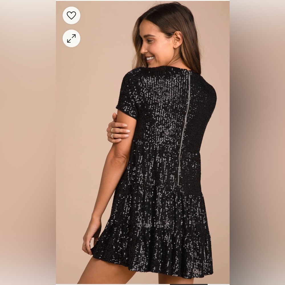 Taking a Shine Black Sequin Tiered Mini Shift Dress